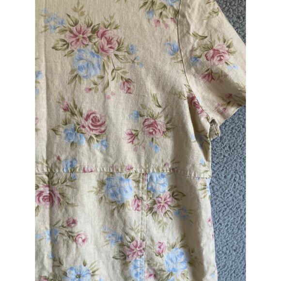 Vintage TY Original Wear Midi Dress Petite Large Linen Floral Cream Retro Y2K PL - Picture 4 of 13